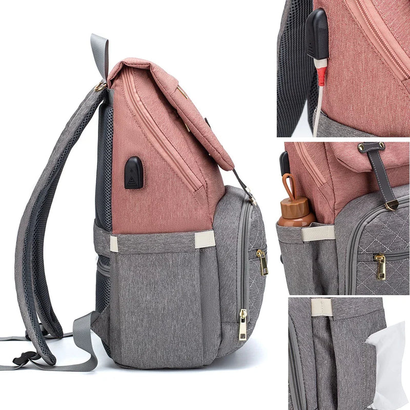 Mochila Bolsa Maternidade Lequeen Feminina Com Trocador Bolso Impermeável