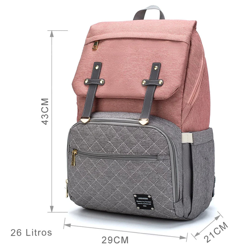 Mochila Bolsa Maternidade Lequeen Feminina Com Trocador Bolso Impermeável
