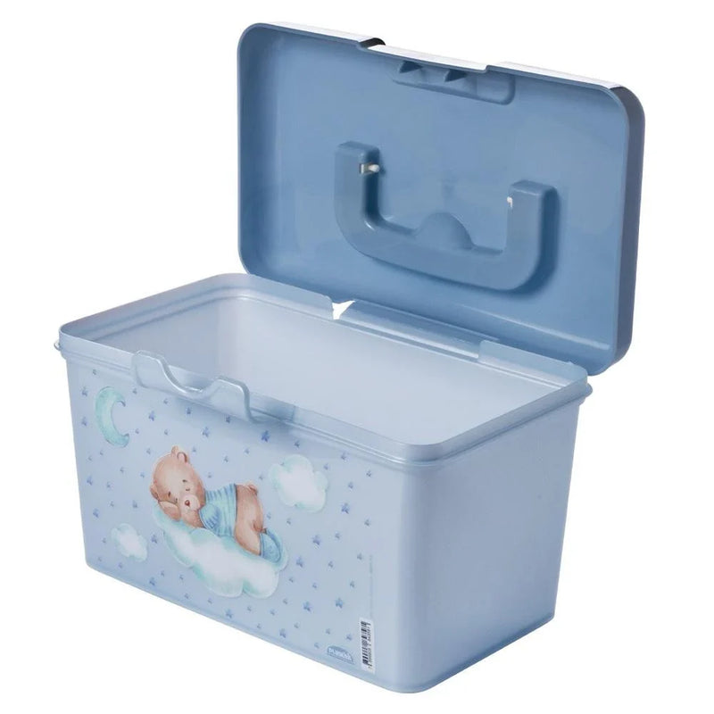 Kit Trocador Urso Azul 3 Peças Bebê Enxoval Lenço Fralda Caixa Plasútil