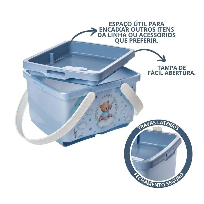 Kit Trocador Urso Azul 3 Peças Bebê Enxoval Lenço Fralda Caixa Plasútil