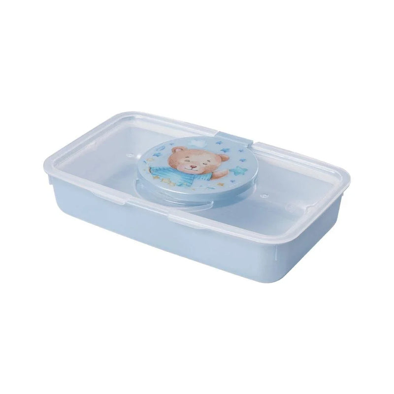 Kit Trocador Urso Azul 3 Peças Bebê Enxoval Lenço Fralda Caixa Plasútil